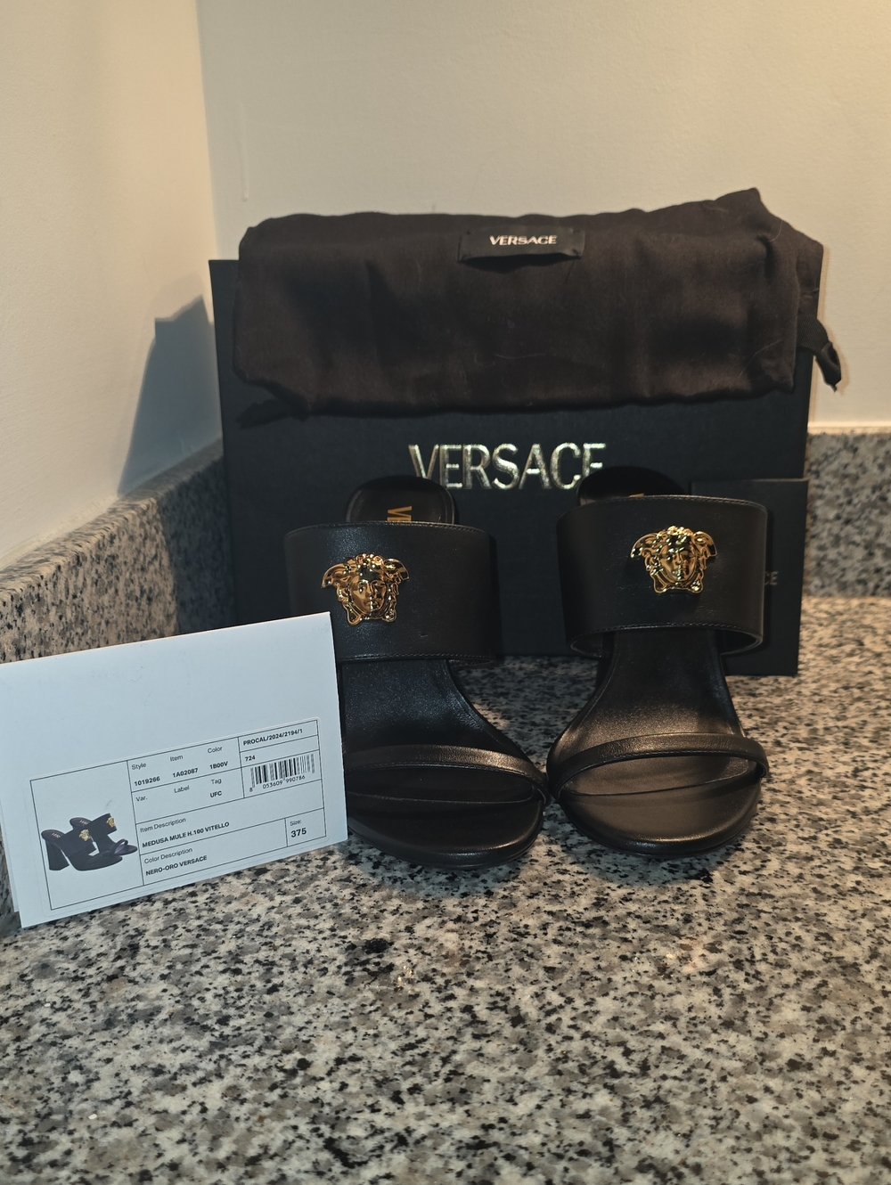 Versace Black Medusa Mule Heels Vitello